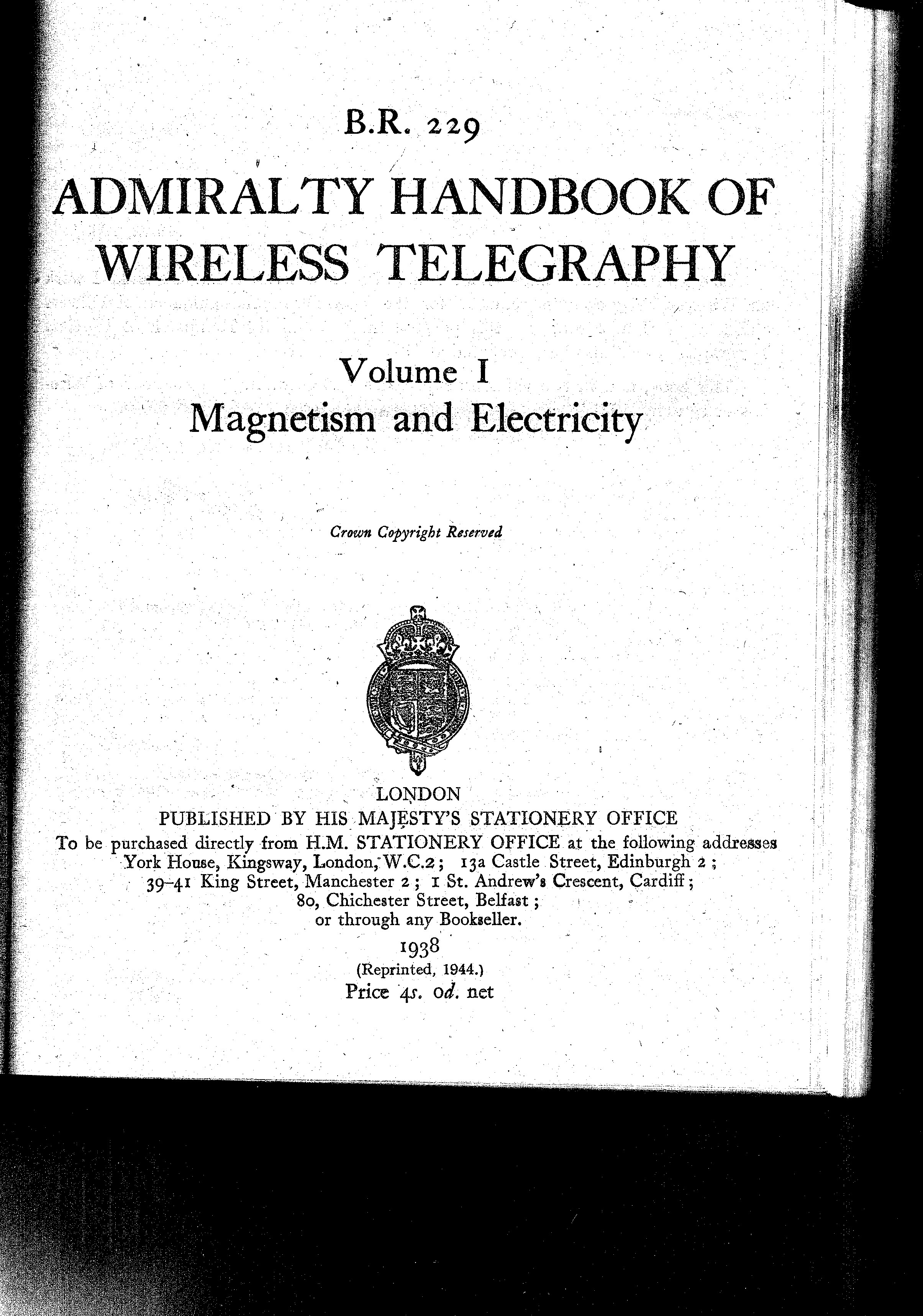 Handbook Of Wireless Telegraphy 1938 - Vol.I